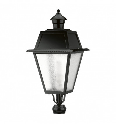 Luminaire pour mât VILLA CHAP -IP43 - E27 - Noir style rustique - finition verre gelé- hauteur totale 73 cm Noir