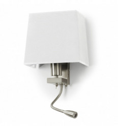 Applique murale Led liseuse FIRENZE tissu et métal Nickel satin- forme demi rond- 2 prises USB + 2 interrupteurs