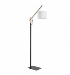 Lampadaire BRITTA HT 126 CM- avec son abat jour de forme ronde mélange de hêtre et d'acier et son abat jour en coton BLANC