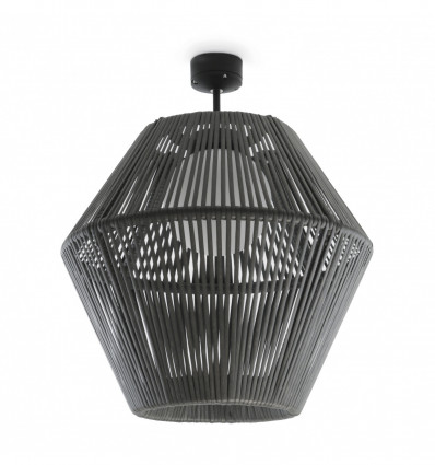 Suspension NELL IP65 E27 - coloris graffite - mélange d'aluminium et d'inox et de rotin hauteur 53 cm