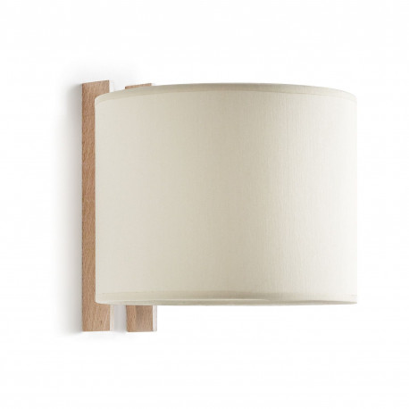 Applique intérieure avec son abat jour de forme ronde en Coton coloris beige et support Bois de hêtre