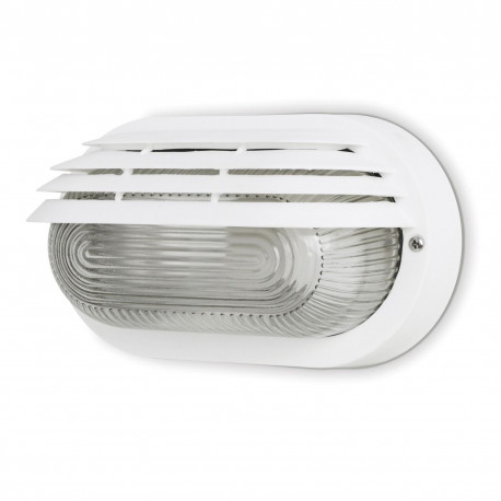 Applique murale ovale avec visière -FAR anti vandale - IK06 - IP44 - E27 - 12W Blanc- asymétrique- largeur 205 mm