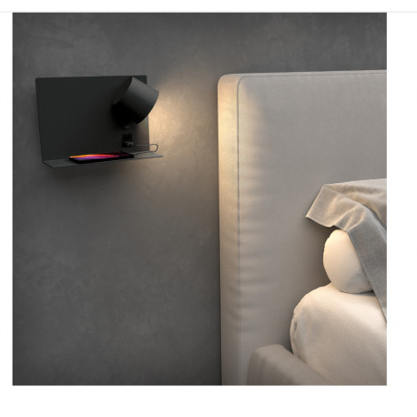 Applique avec Lampe de lecture SERENE et ses 2 prises USB LED SMD 6W - 732 lm 3000K coloris noir- éclairage à droite