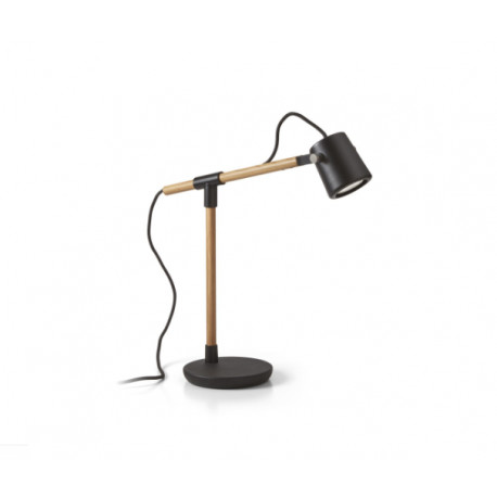 Lampe de bureau Branch en bois de chêne et coloris noir, réglable et éclairage orientable hauteur 413 mm