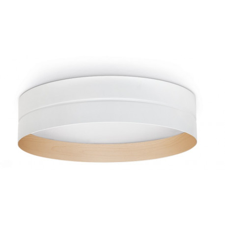 luminaire rond en saille blanc, intérieur bois de hêtre, diamètre 405 mm, 30 w, 3316 lumens