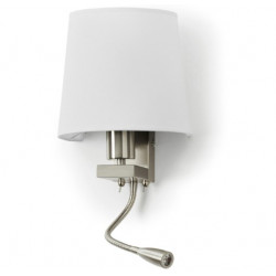 Applique de lecture FIRENZE2 E27 +LED SMD 3W 3000K nickel satin abat jour blanc demi lune 