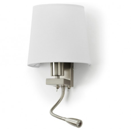 Applique de lecture FIRENZE2 E27 +LED SMD 3W 3000K nickel satin abat jour blanc demi lune 
