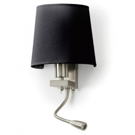 Applique liseuse de lecture FIRENZE2 E27 +LED SMD 3W 3000K nickel satin abat jour demi lune coloris noir 2 USB 