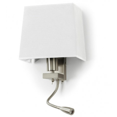 Applique liseuse de lecture FIRENZE2 E27 +LED SMD 3W 3000K nickel satin abat jour carré- 2 prises USB