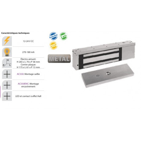 Ventouse électromagnétique montage encastré 300kgs norme Européenne