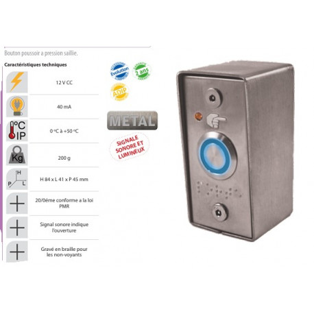 Bouton poussoir no/nf lumineux - pose en encastré - conforme à la norme PMR