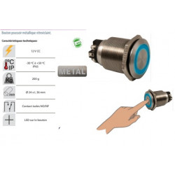 bouton poussoir rétroéclairé -rond- inox ,no/nf, diamètre de 24 mm