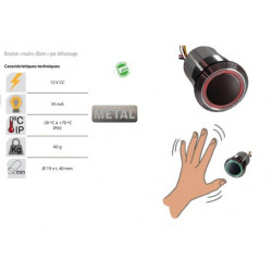 bouton poussoir rétroéclairé -Détection infra rouge -rond- inox ,no/nf, diamètre de 24 mm