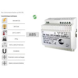 Alimentation rail-din 24v 2,5a avec entrée chargeur de batterie