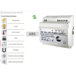 Alimentation rail-din 12v 3a avec entrée chargeur de batterie
