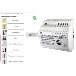 Alimentation rail-din 12v 5a avec entrée chargeur de batterie