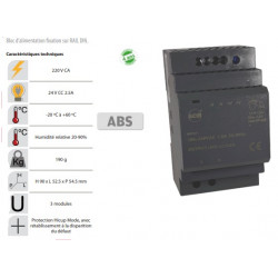 Alimentation rail-din 5A 12vcc 220 ca 3 modules
