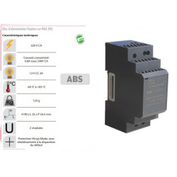 Alimentation rail-din 12 V 2A fixation rail din 2 modules