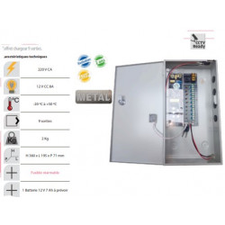 ccoffret chargeur 9 sorties alimentation fusiblée/ réarmable cctv ,12v 16A