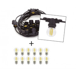 Guirlande guinguette extérieure PORTOFINO - indice IP65 - longueur 10 ml- 12 * E27- 4W 470lm CRI80 3000K