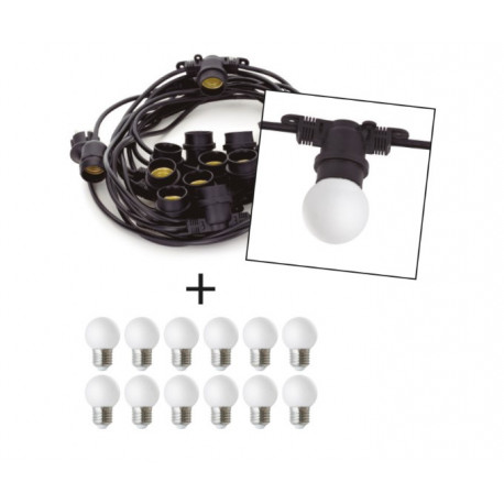kit Guirlande guinguette extérieure PORTOFINO - indice IP65 - longueur 10 ml- 12 * E27- 4W 470lm CRI80 3000K